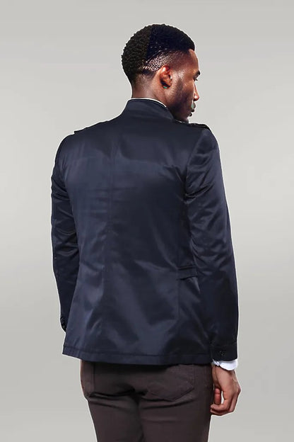 Plain Navy Blue Men Short Coat