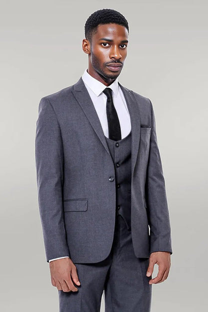 Plain Slim Fit Anthracite Men Suit
