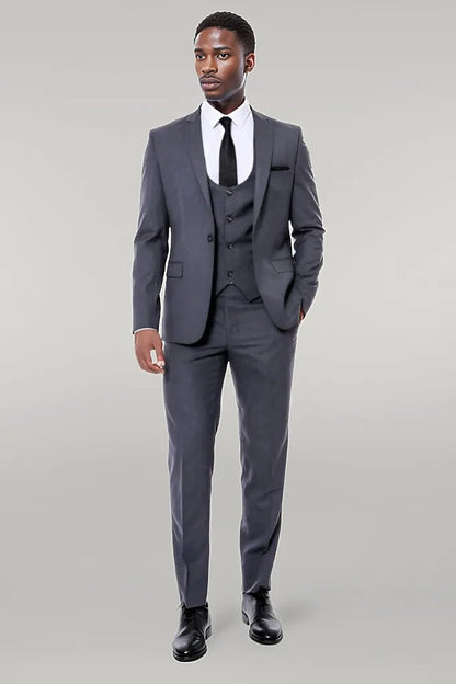 Plain Slim Fit Anthracite Men Suit