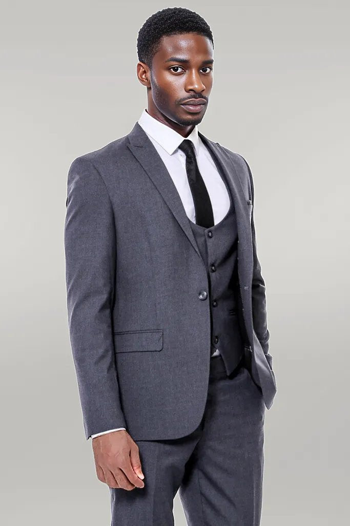 Plain Slim Fit Anthracite Men Suit