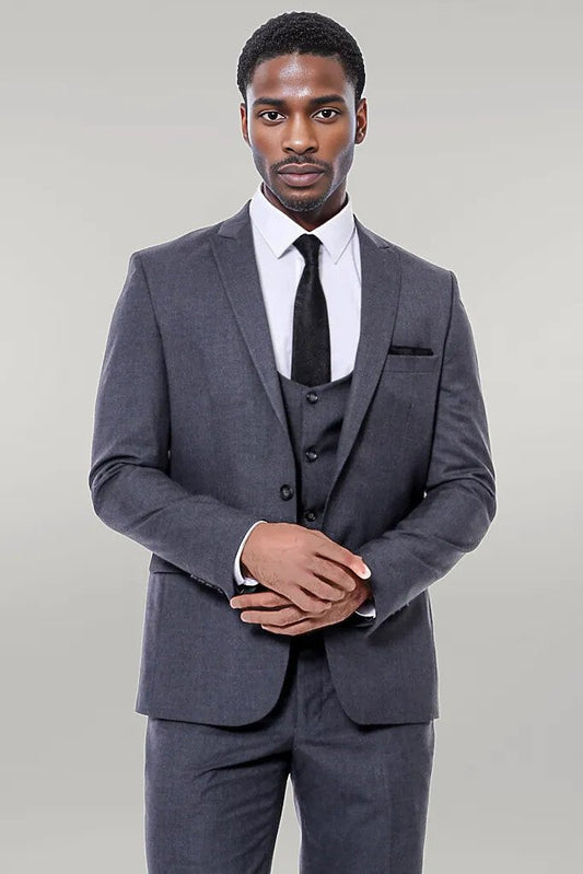 Plain Slim Fit Anthracite Men Suit