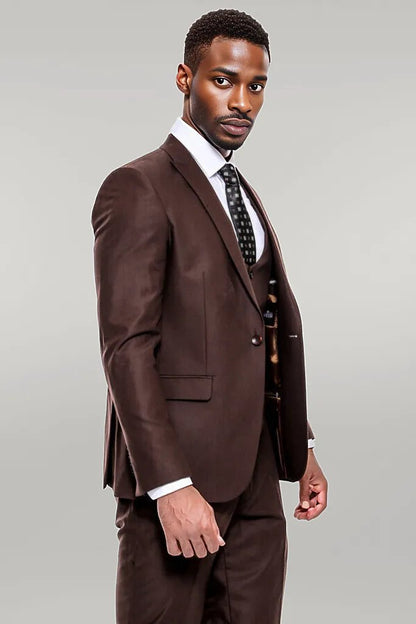 KOALA SYDNEY  Plain Slim Fit Brown Men Suit -