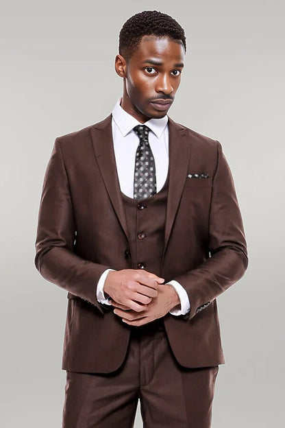 KOALA SYDNEY  Plain Slim Fit Brown Men Suit -