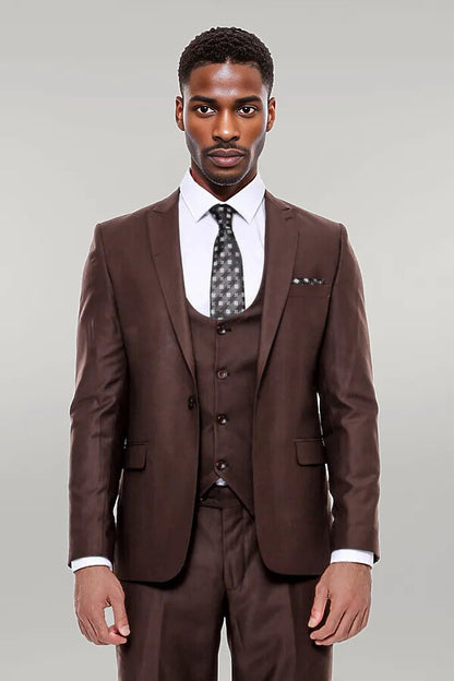 KOALA SYDNEY  Plain Slim Fit Brown Men Suit -