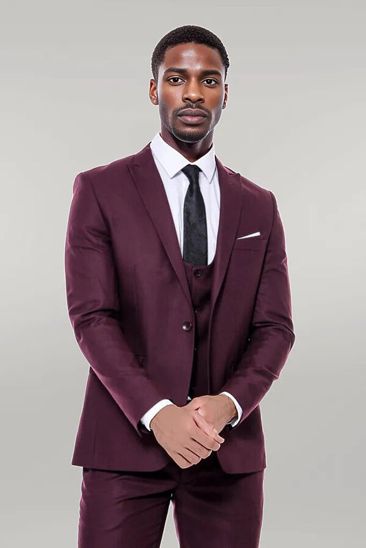 KOALA SYDNEY  Plain Slim Fit Burgundy Men Suit -
