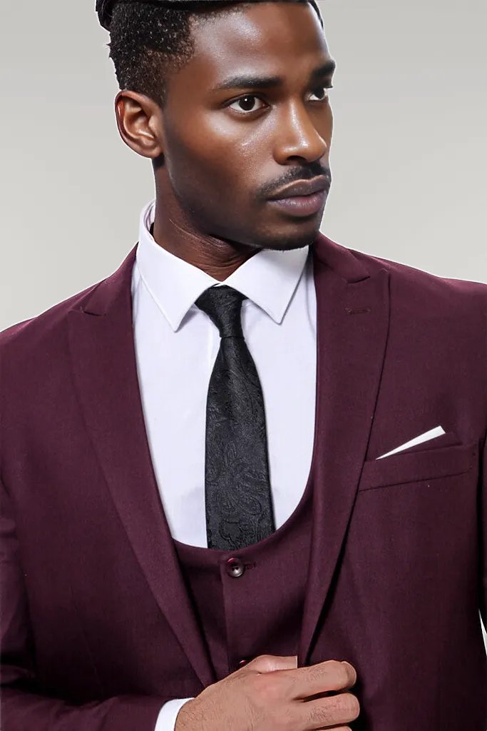 KOALA SYDNEY  Plain Slim Fit Burgundy Men Suit -