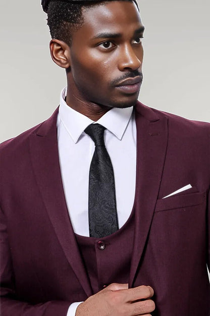 KOALA SYDNEY  Plain Slim Fit Burgundy Men Suit -