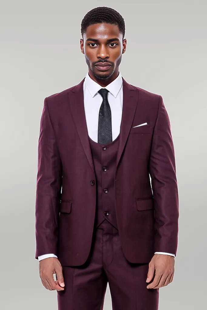 KOALA SYDNEY  Plain Slim Fit Burgundy Men Suit -