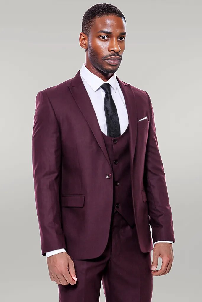 KOALA SYDNEY  Plain Slim Fit Burgundy Men Suit -