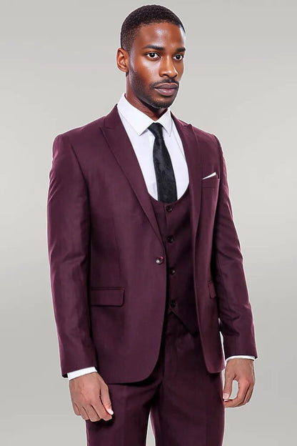KOALA SYDNEY  Plain Slim Fit Burgundy Men Suit -