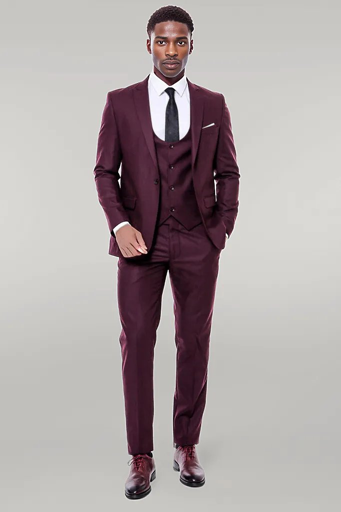KOALA SYDNEY  Plain Slim Fit Burgundy Men Suit -
