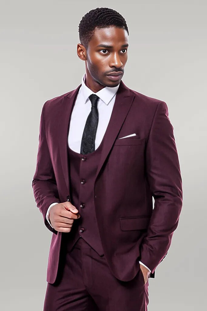 KOALA SYDNEY  Plain Slim Fit Burgundy Men Suit -