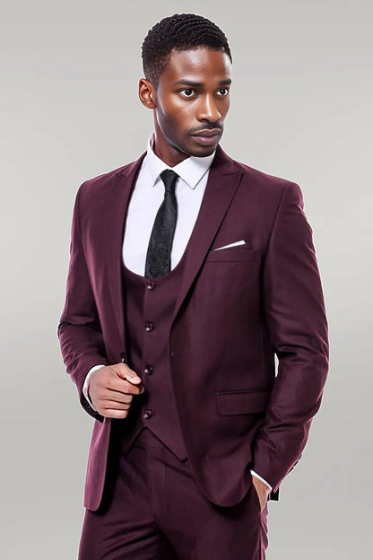 KOALA SYDNEY  Plain Slim Fit Burgundy Men Suit -