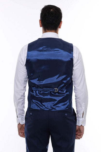 Plain Slim Fit Navy Blue Men Vest