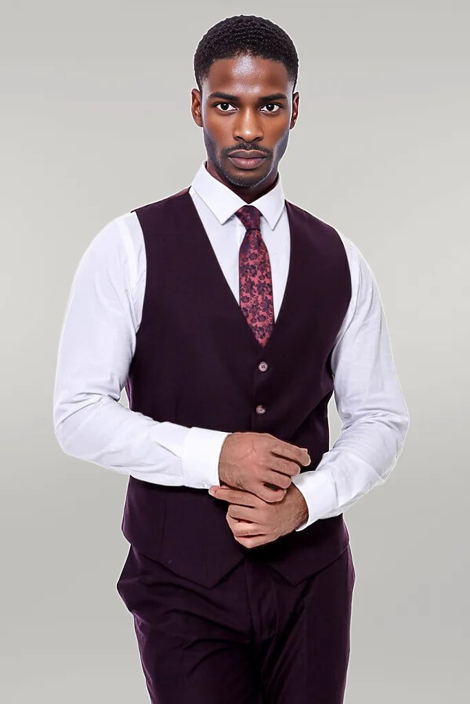 Plain Wide Lapel Burgundy Men Suit -