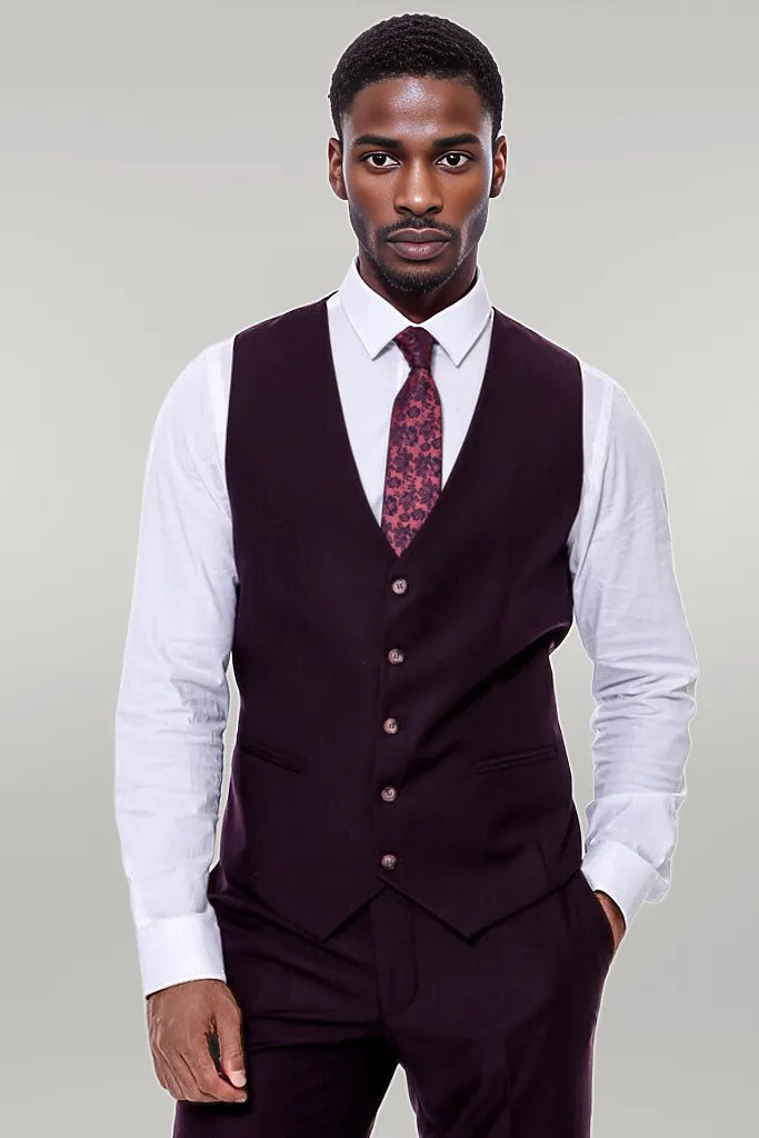 Plain Wide Lapel Burgundy Men Suit -