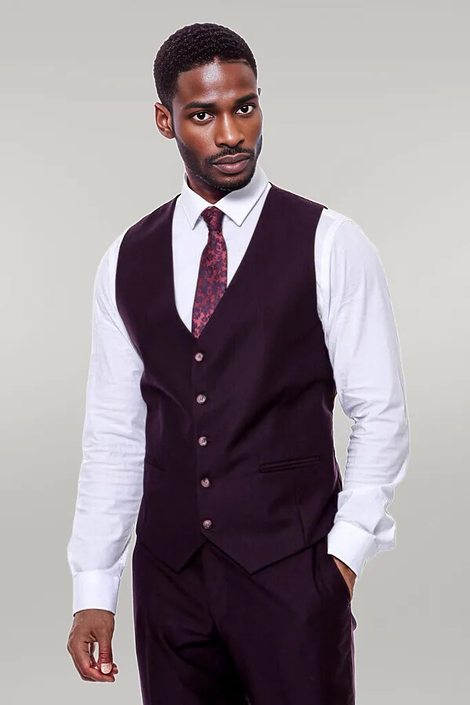 Plain Wide Lapel Burgundy Men Suit -