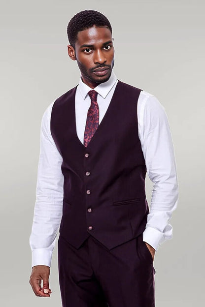 Plain Wide Lapel Burgundy Men Suit -