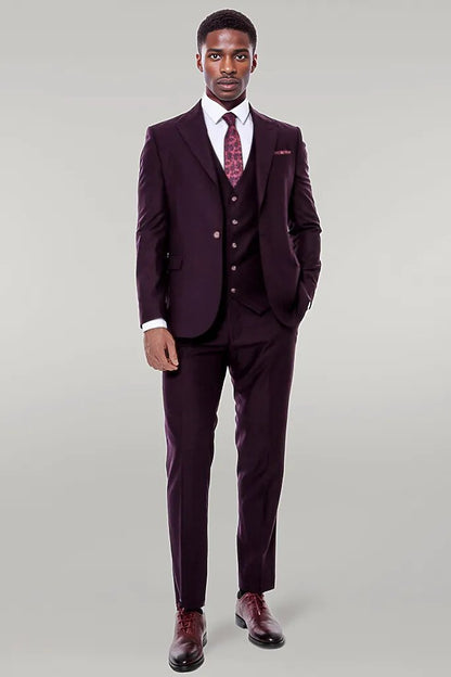 Plain Wide Lapel Burgundy Men Suit -