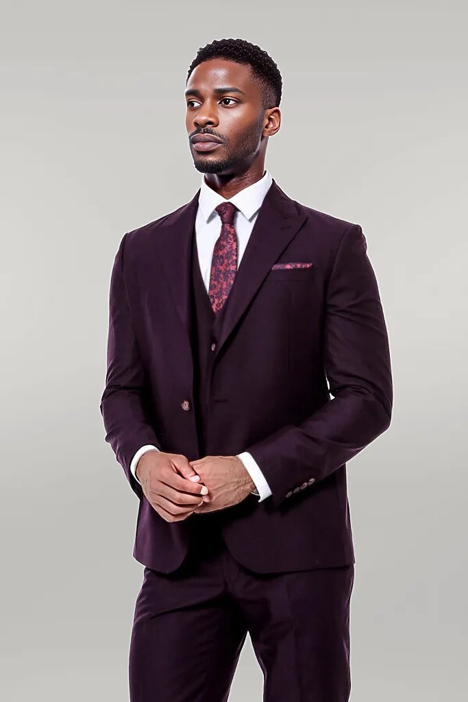 Plain Wide Lapel Burgundy Men Suit -