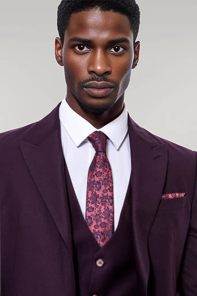 Plain Wide Lapel Burgundy Men Suit -