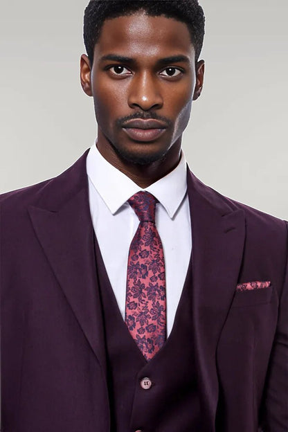 Plain Wide Lapel Burgundy Men Suit -