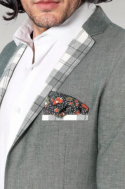 Pocket and Collar Plaid Mens Linnen Blazer