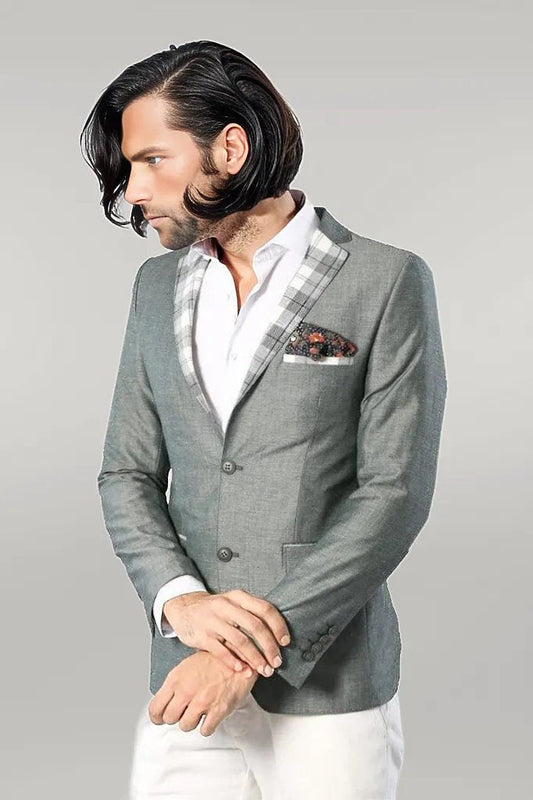 Pocket and Collar Plaid Mens Linnen Blazer