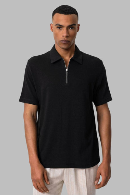 KOALA SYDNEY  Men's Black Polo Collar Zippered T-Shirt -