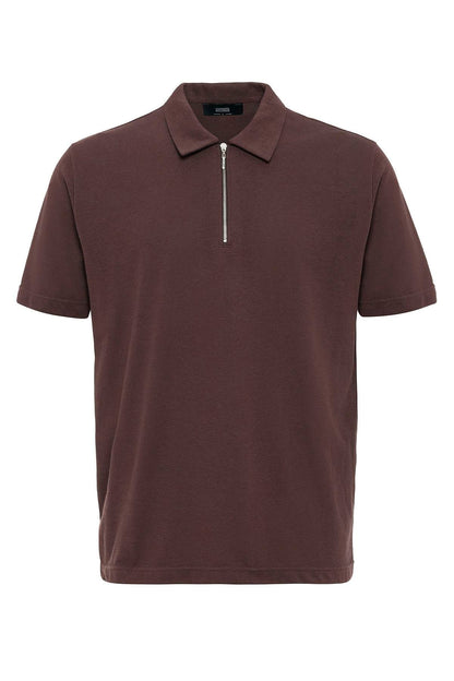 KOALA SYDNEY Men's Brown Polo Neck Zippered T-Shirt
