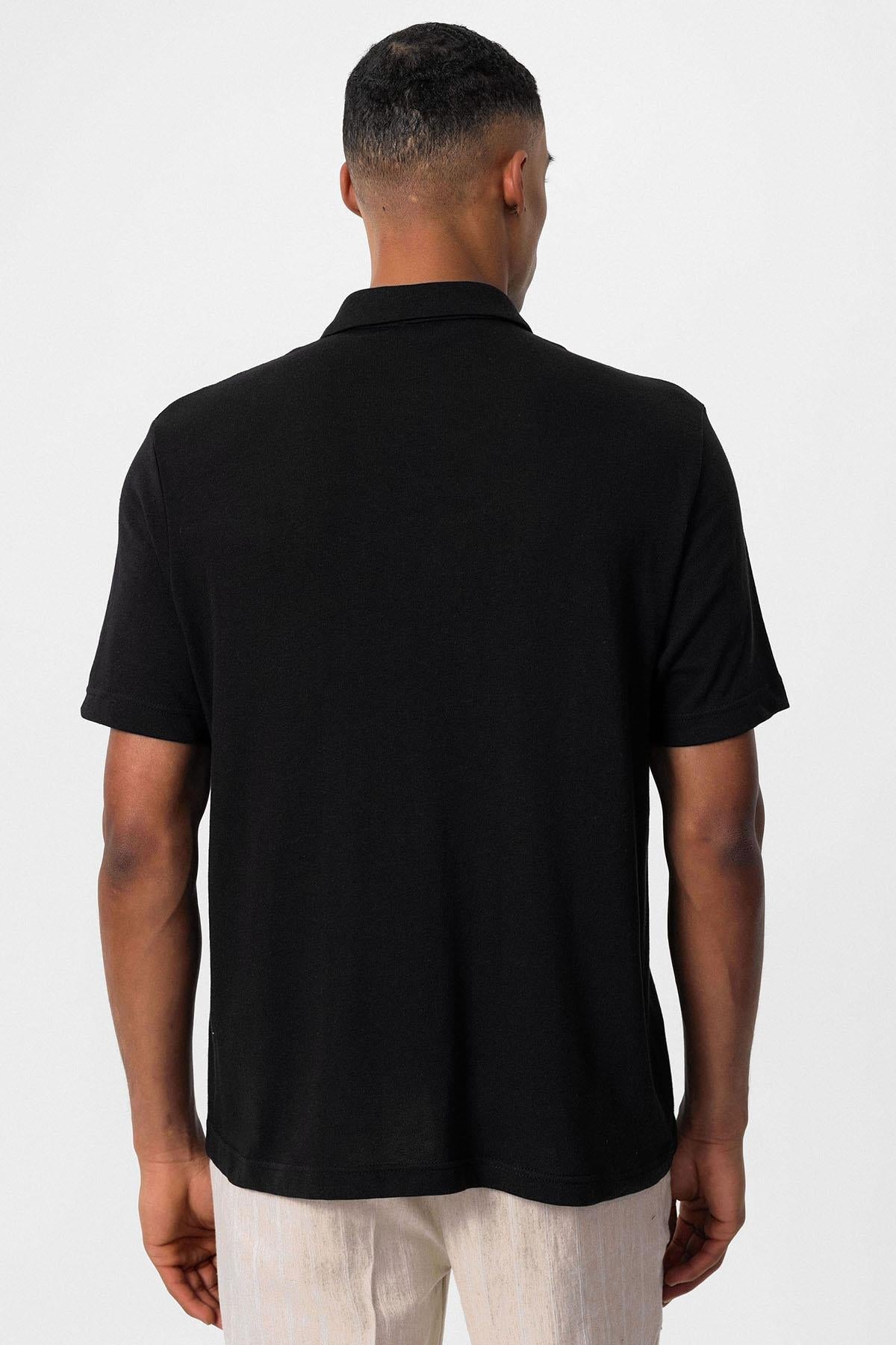 KOALA SYDNEY  Men's Black Polo Collar Zippered T-Shirt -