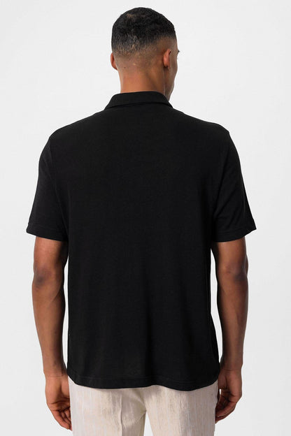 KOALA SYDNEY  Men's Black Polo Collar Zippered T-Shirt -