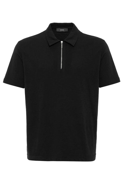 KOALA SYDNEY  Men's Black Polo Collar Zippered T-Shirt -