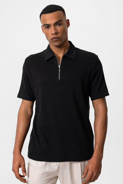 KOALA SYDNEY  Men's Black Polo Collar Zippered T-Shirt -