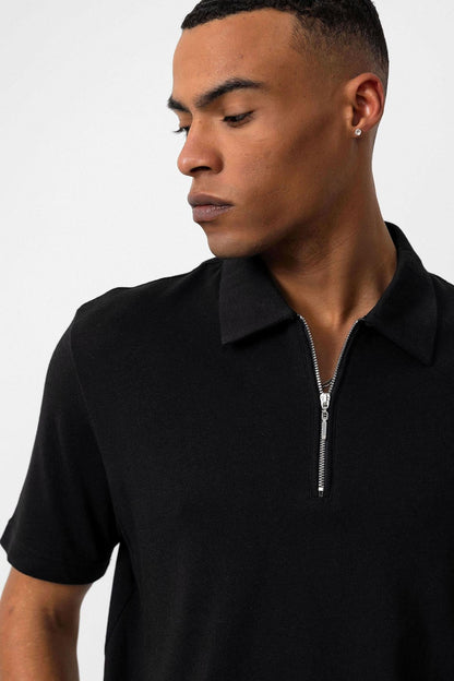 KOALA SYDNEY  Men's Black Polo Collar Zippered T-Shirt -