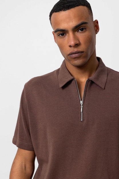 KOALA SYDNEY Men's Brown Polo Neck Zippered T-Shirt