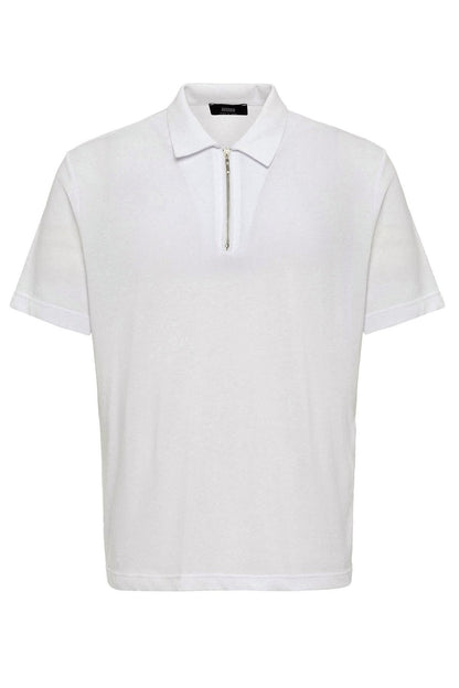 KOALA SYDNEY Men's White Polo Neck Zippered T-Shirt