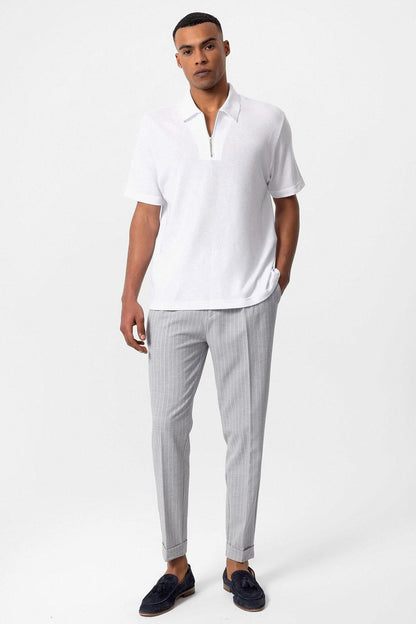 KOALA SYDNEY Men's White Polo Neck Zippered T-Shirt