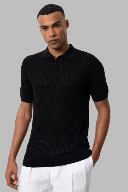 KOALA SYDNEY Men's Black Polo Collar Knit T-Shirt