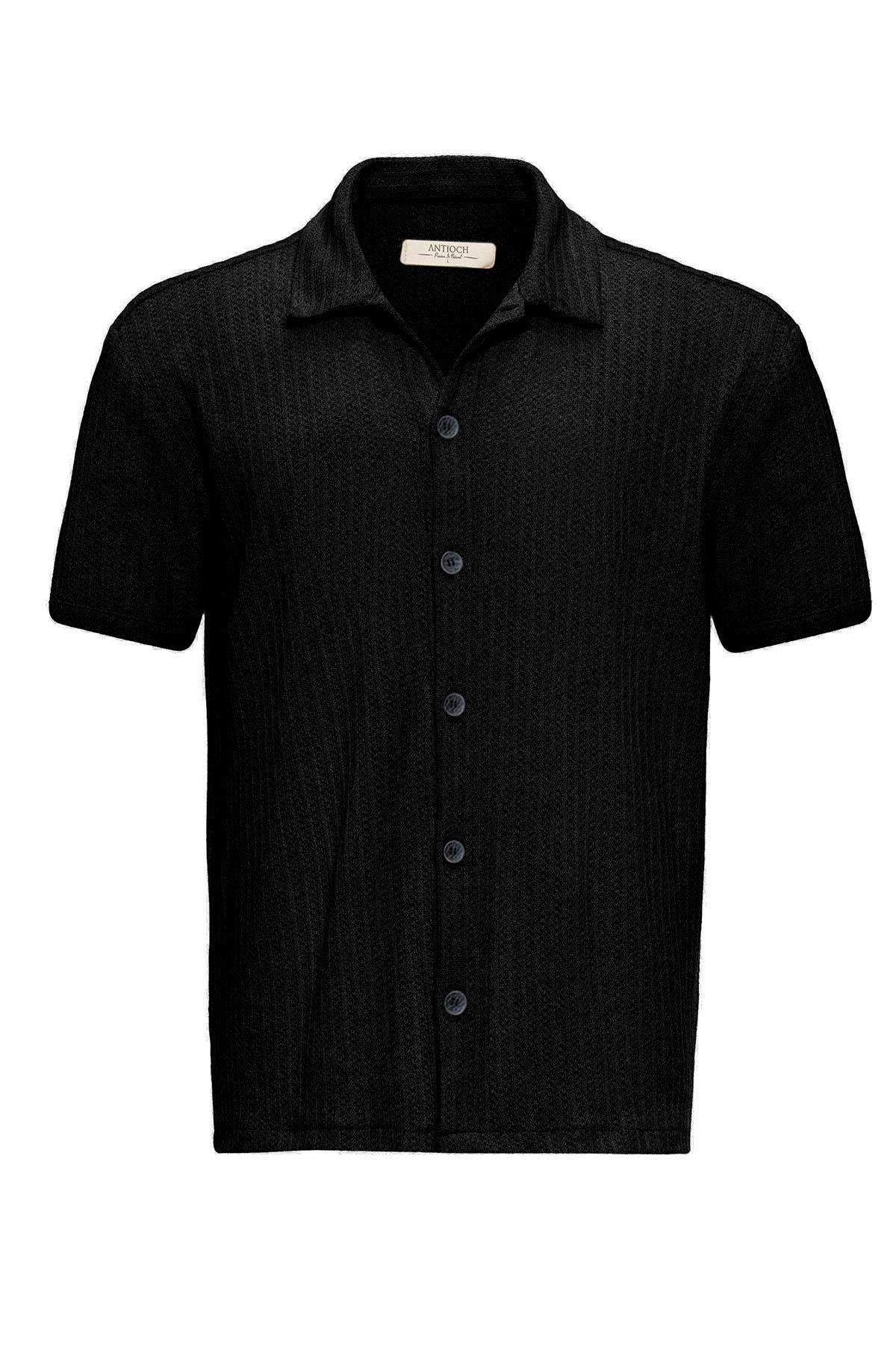 Men's Black Polo Collar Knit Short-Sleeve Shirt