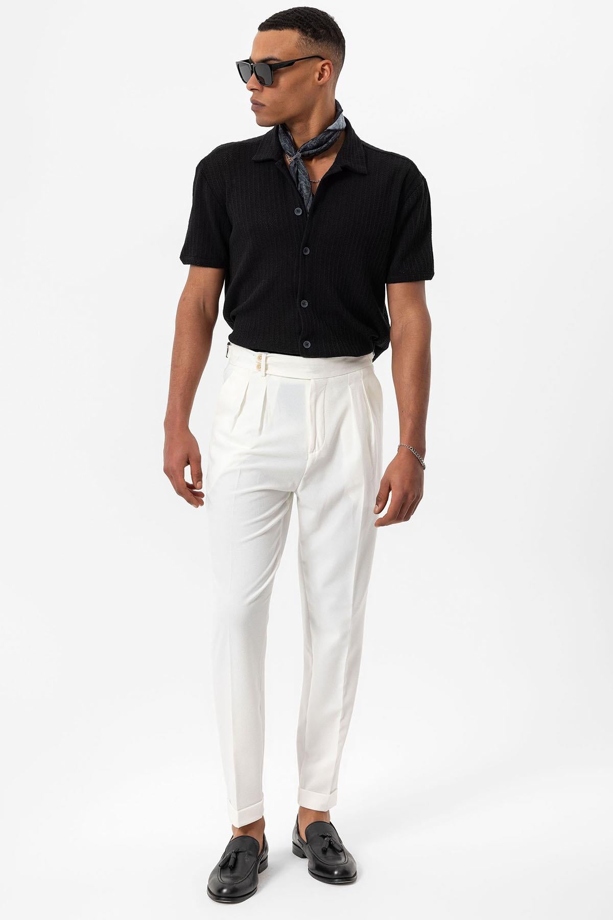 Men's Black Polo Collar Knit Short-Sleeve Shirt