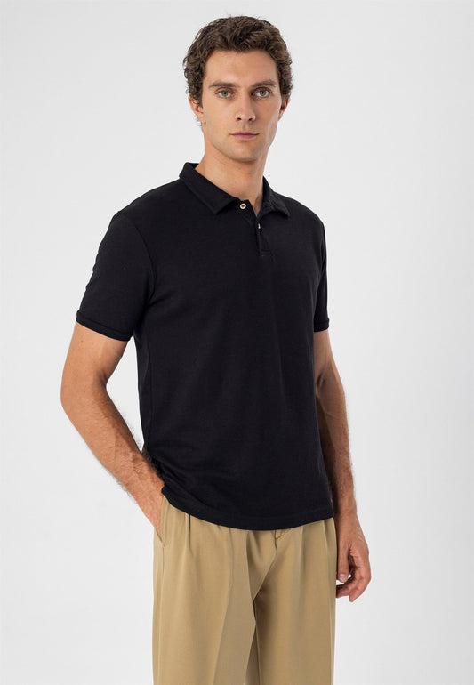 KOALA SYDNEY Men's Black Polo Neck Slim Fit T-Shirt