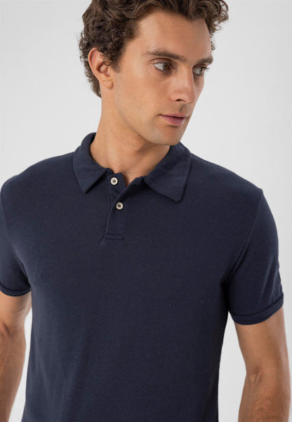 Men's Navy Blue Polo Neck Slim Fit T-Shirt