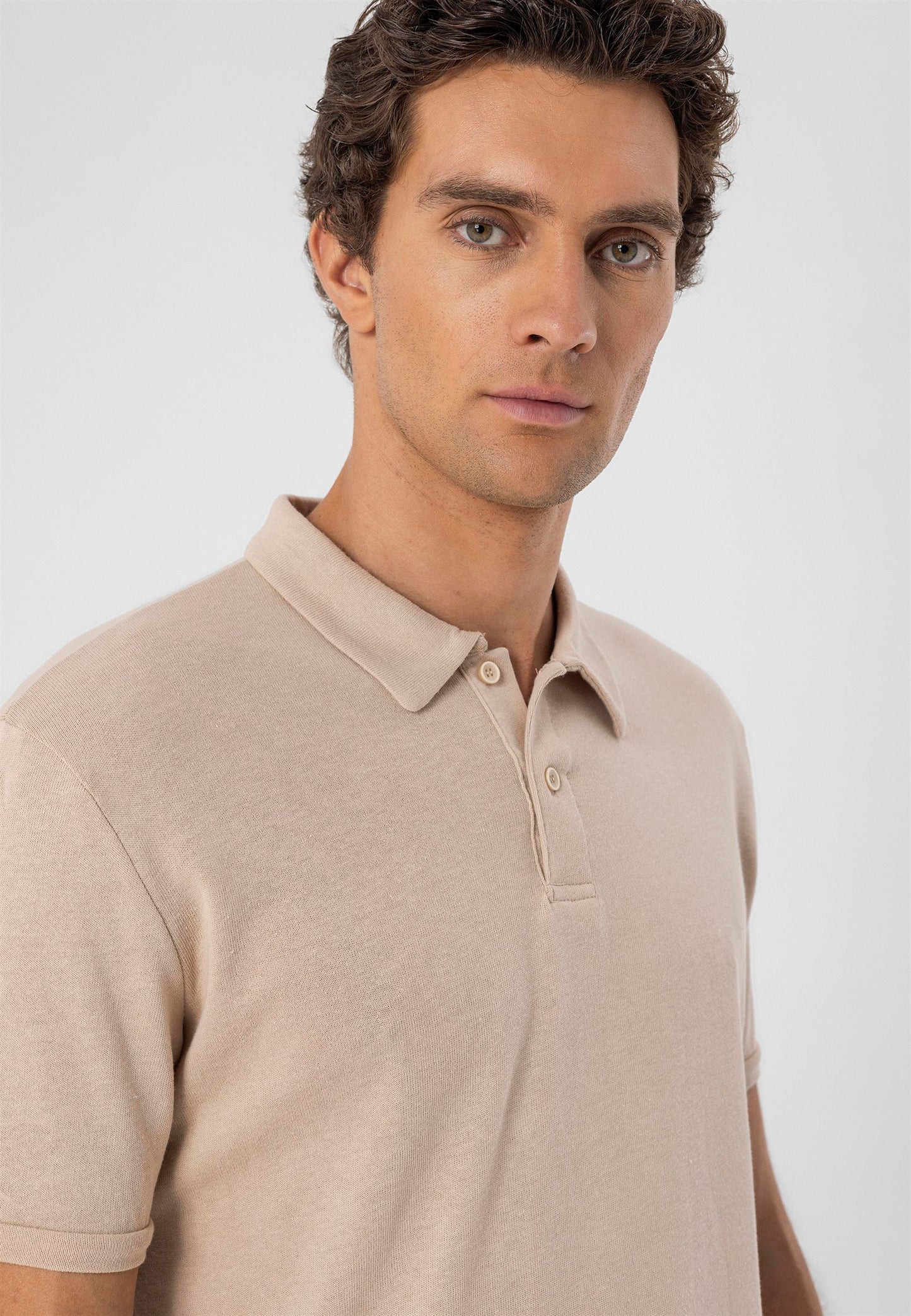KOALA SYDNEY  Men's Beige Polo Neck Slim Fit T-Shirt -