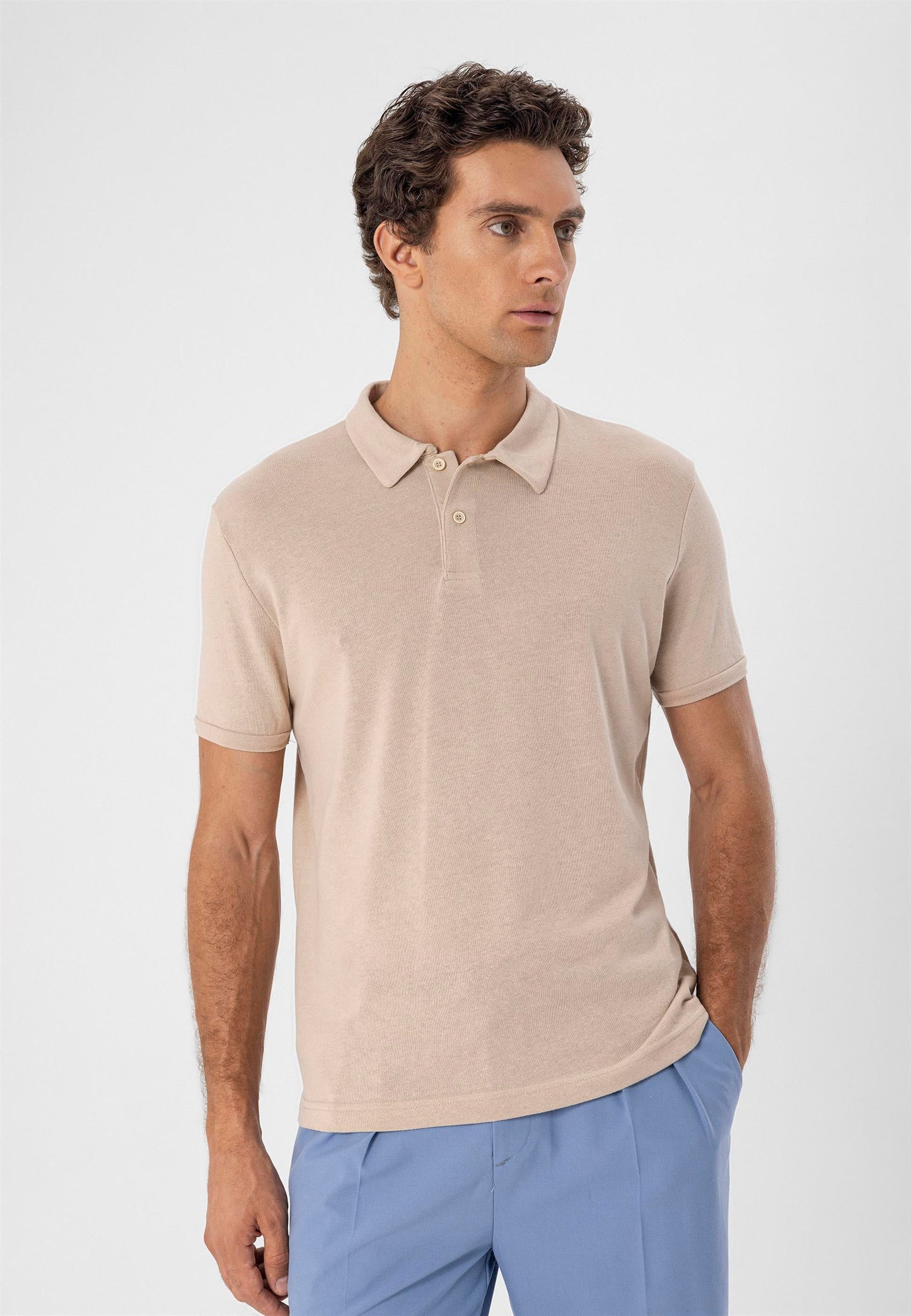 KOALA SYDNEY  Men's Beige Polo Neck Slim Fit T-Shirt -