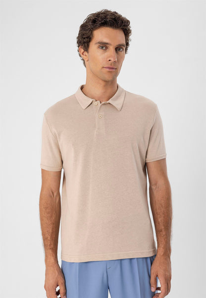 KOALA SYDNEY  Men's Beige Polo Neck Slim Fit T-Shirt -