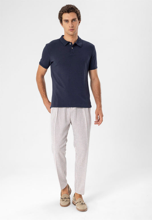 Men's Navy Blue Polo Neck Slim Fit T-Shirt - Wessi