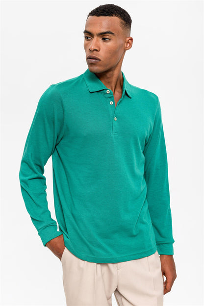 Men's Green Polo Neck Long Sleeve Sweater