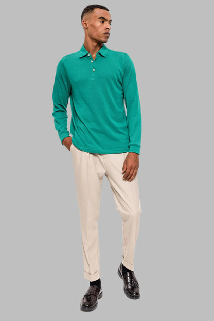 Men's Green Polo Neck Long Sleeve Sweater