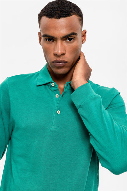Men's Green Polo Neck Long Sleeve Sweater
